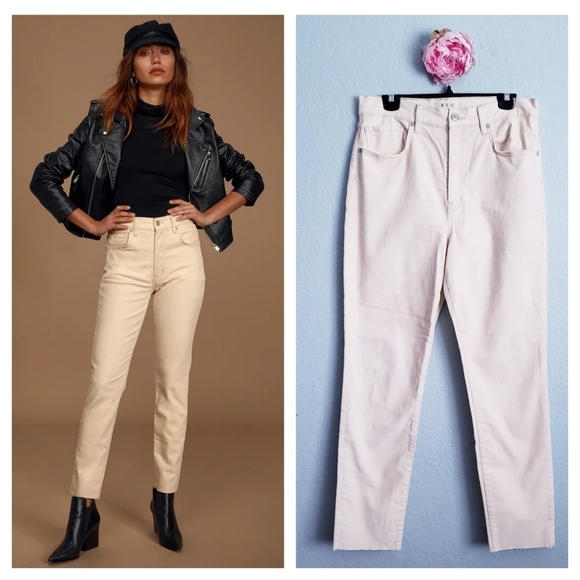 Free People Denim - Free People Stella Ivory Velvet High Rise Skinny